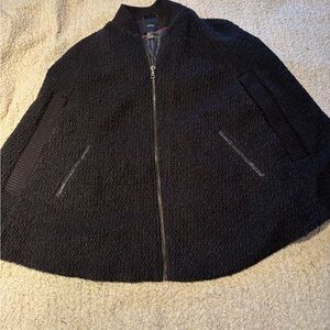 Forever 21 Women's Black Wool Blend Faux Fur Zip Up Cape Coat Size Small